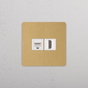 Grove Gniazdo RJ45 i HDMI w pojedynczej ramce – Antyczny mosiądz, Biały