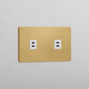 Grove Gniazdo USB-C 30 W x 2 w podwójnej ramce – Antyczny mosiądz, Biały