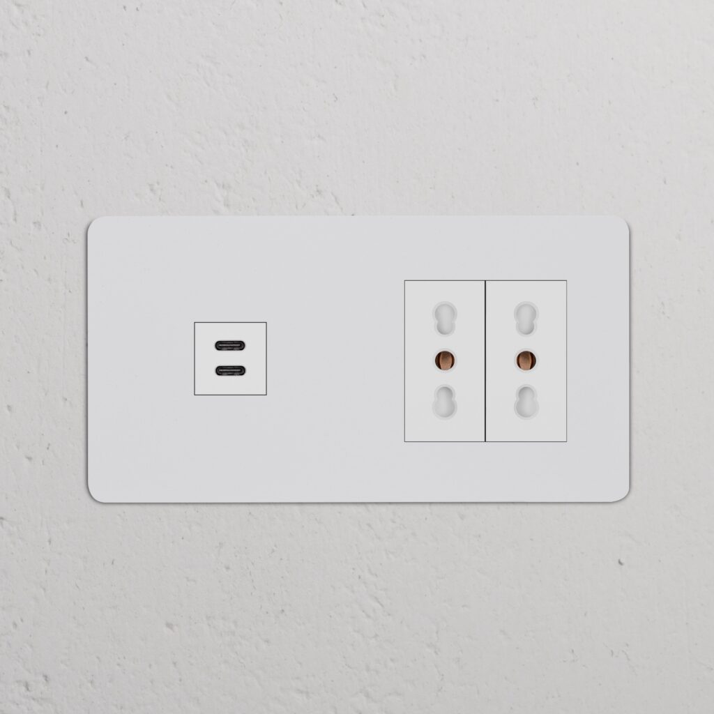 Kew Gniazdo USB-C 30 W i Bipasso x 2 w podwójnej ramce – Do malowania, Biały