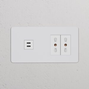 Kew Gniazdo USB-C 30 W i Bipasso x 2 w podwójnej ramce – Do malowania, Biały