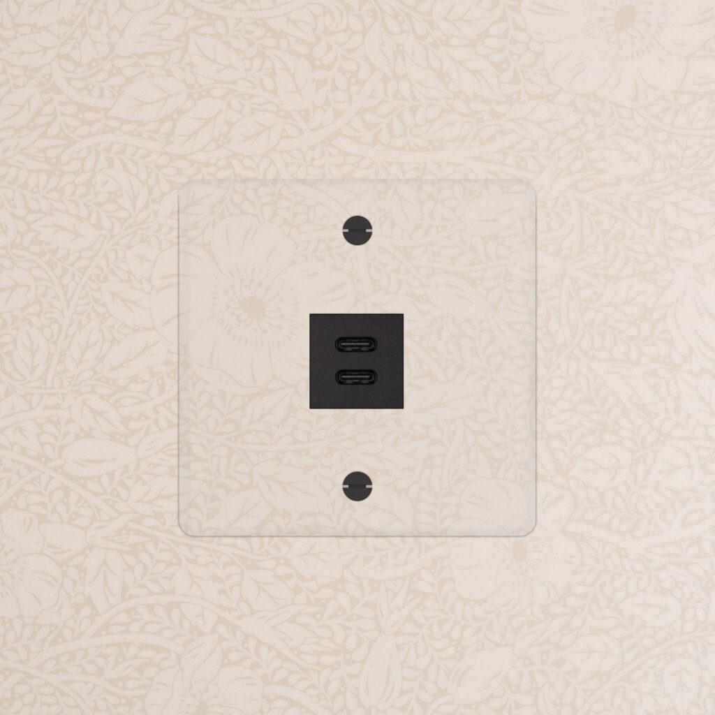 Kew Gniazdo USB-C 30 W w pojedynczej ramce – Przezroczysty, Czarny