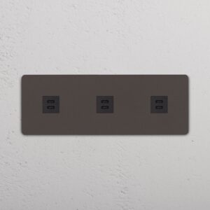 Grove Gniazdo USB-C 30 W x 3 w potrójnej ramce – Brąz, Czarny