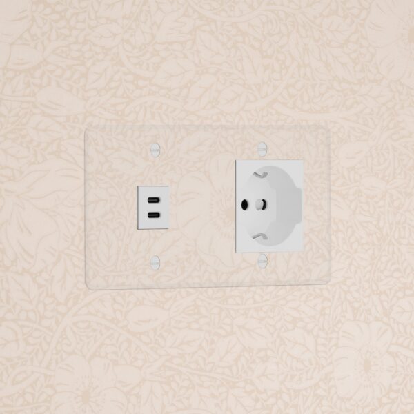 Kew Gniazdo USB-C 30 W i Schuko/Bipasso w podwójnej ramce – Przezroczysty, Biały
