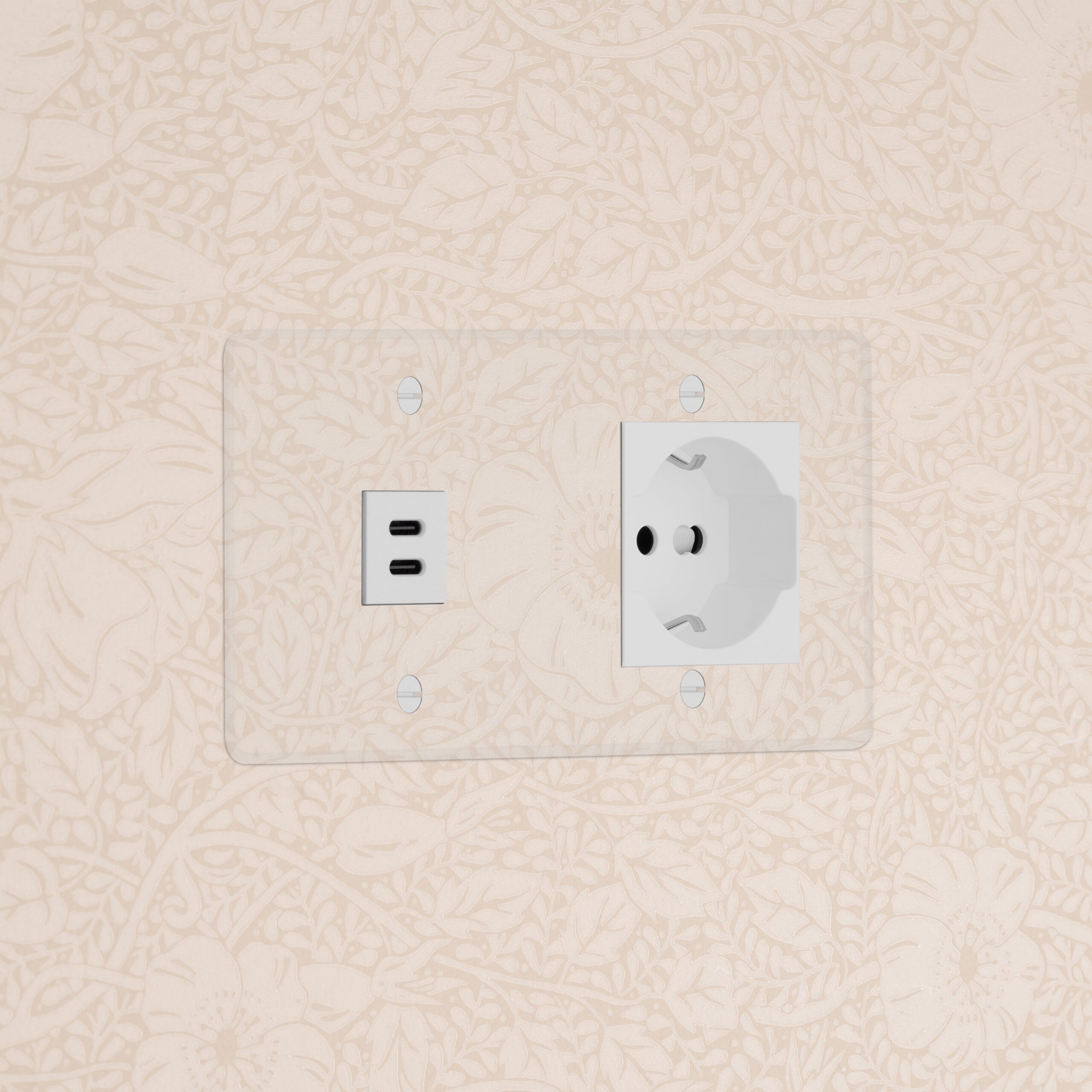 Kew Gniazdo USB-C 30 W i Schuko/Bipasso w podwójnej ramce – Przezroczysty, Biały
