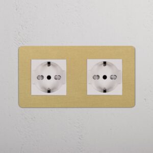 Kew Gniazdo Schuko/Bipasso x 2 w podwójnej ramce – Antyczny mosiądz, Biały