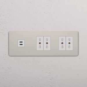 Grove Gniazdo USB-C 30 W i Bipasso x 4 w potrójnej ramce – Polerowany nikiel, Biały