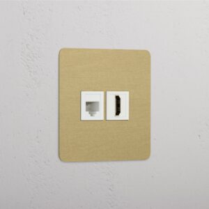 Kew Gniazdo RJ45 i HDMI w pojedynczej ramce – Antyczny mosiądz, Biały