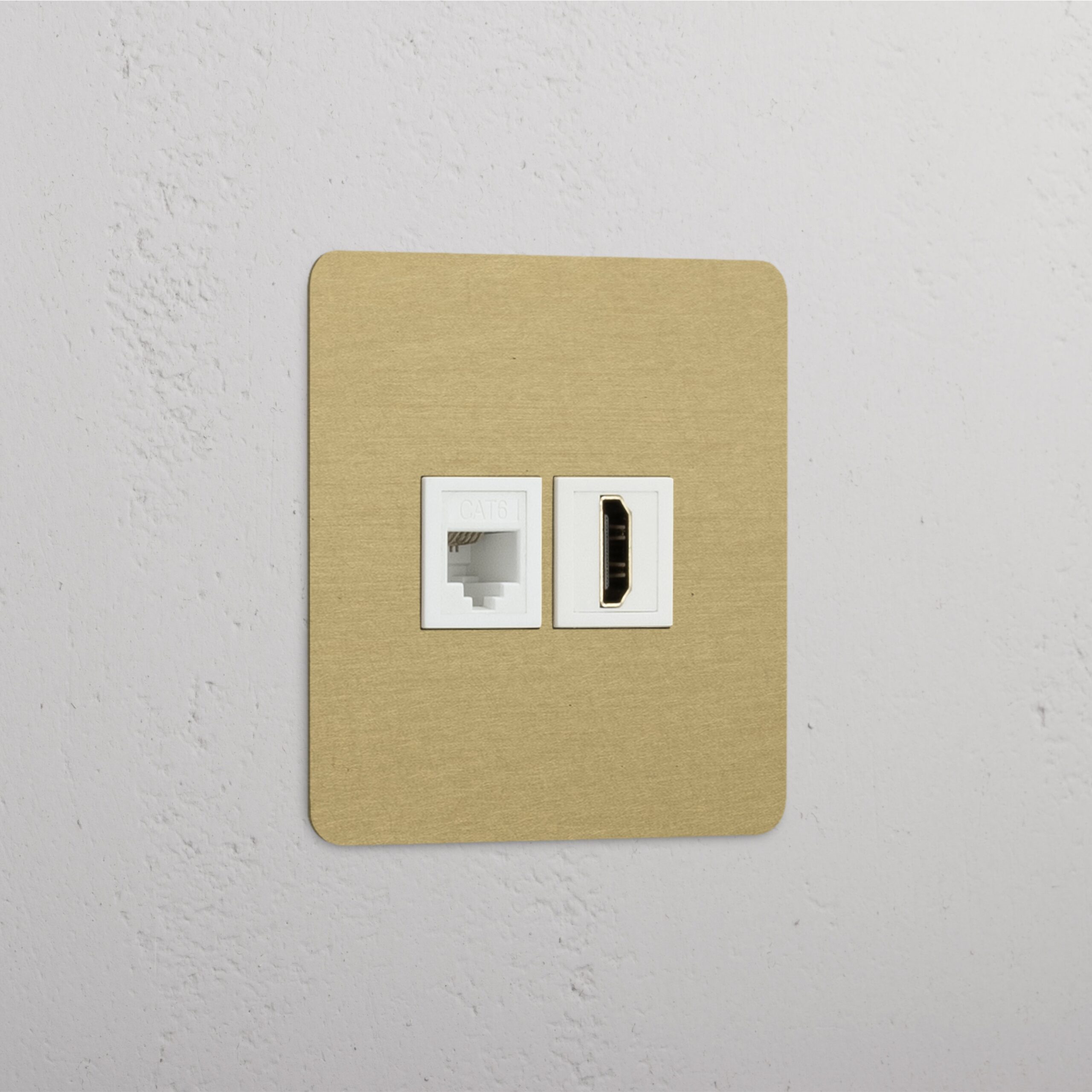 Kew Gniazdo RJ45 i HDMI w pojedynczej ramce – Antyczny mosiądz, Biały
