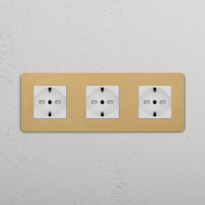 Grove Gniazdo Schuko/Bipasso x 3 w potrójnej ramce – Antyczny mosiądz, Biały
