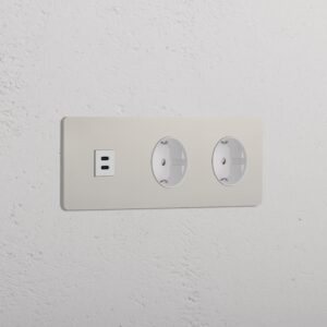 Grove Gniazdo USB-C 30 W i Schuko typu F x 2 w potrójnej ramce – Polerowany nikiel, Biały