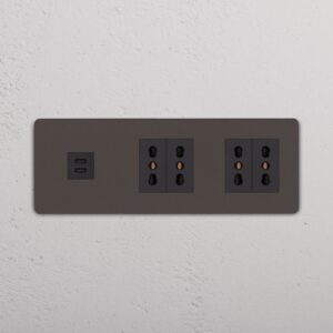 Grove Gniazdo USB-C 30 W i Bipasso x 4 w potrójnej ramce – Brąz, Czarny