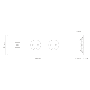 Kew Gniazdo USB-C 30 W i duńskie typu K x 2 w potrójnej ramce – Do malowania, Czarny