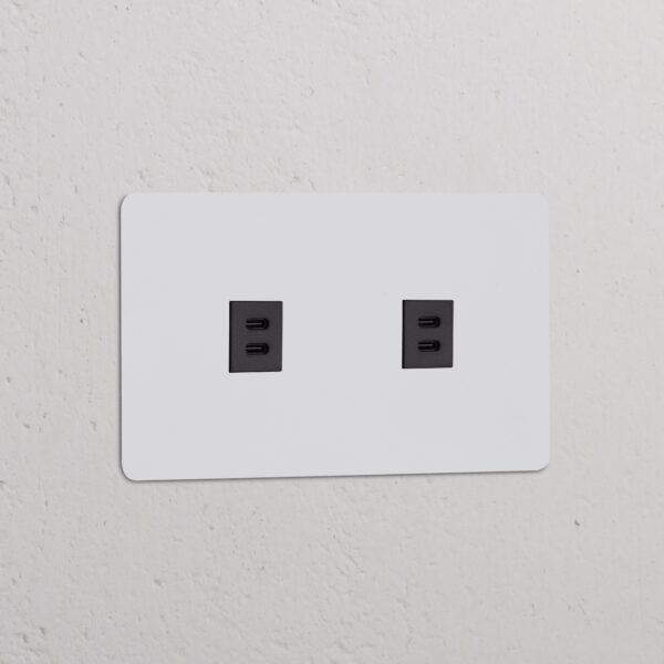 Kew Gniazdo USB-C 30 W x 2 w podwójnej ramce – Do malowania, Czarny