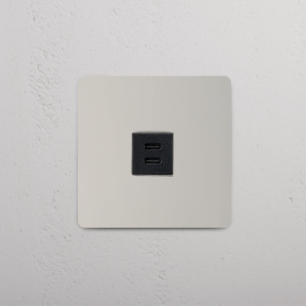 Kew Gniazdo USB-C 30 W w pojedynczej ramce – Polerowany nikiel, Czarny