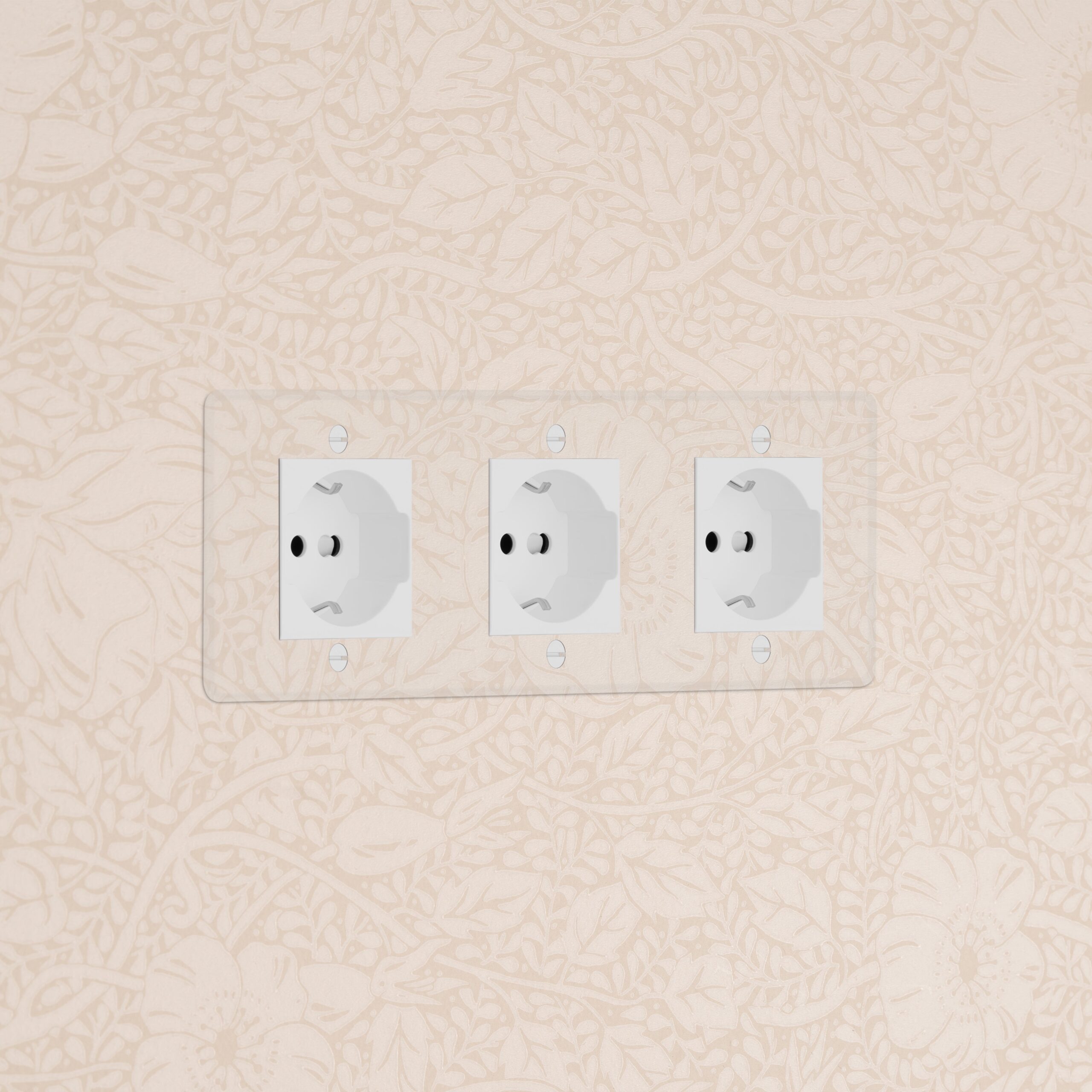 Kew Gniazdo Schuko/Bipasso x 3 w potrójnej ramce – Przezroczysty, Biały