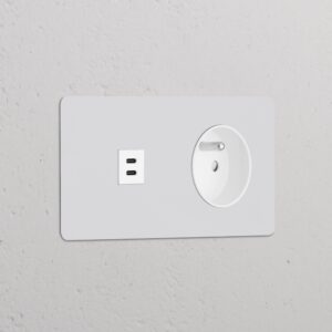 Kew Gniazdo USB-C 30 W i francusko/belgijskie typu E w podwójnej ramce – Do malowania, Biały