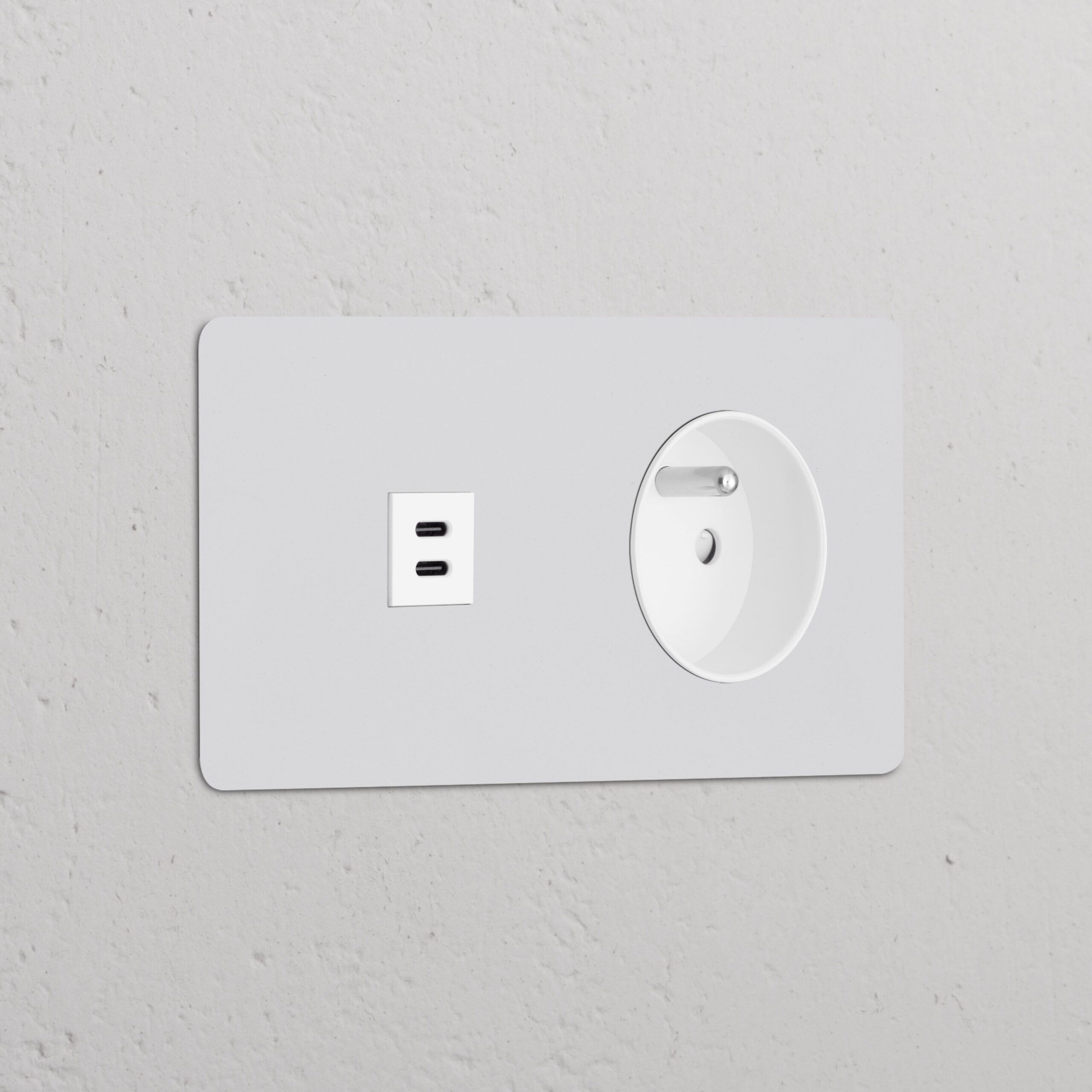 Kew Gniazdo USB-C 30 W i francusko/belgijskie typu E w podwójnej ramce – Do malowania, Biały
