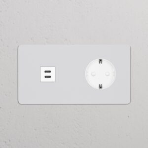Kew Gniazdo USB-C 30 W i Schuko typu F x 2 w podwójnej ramce – Do malowania, Biały
