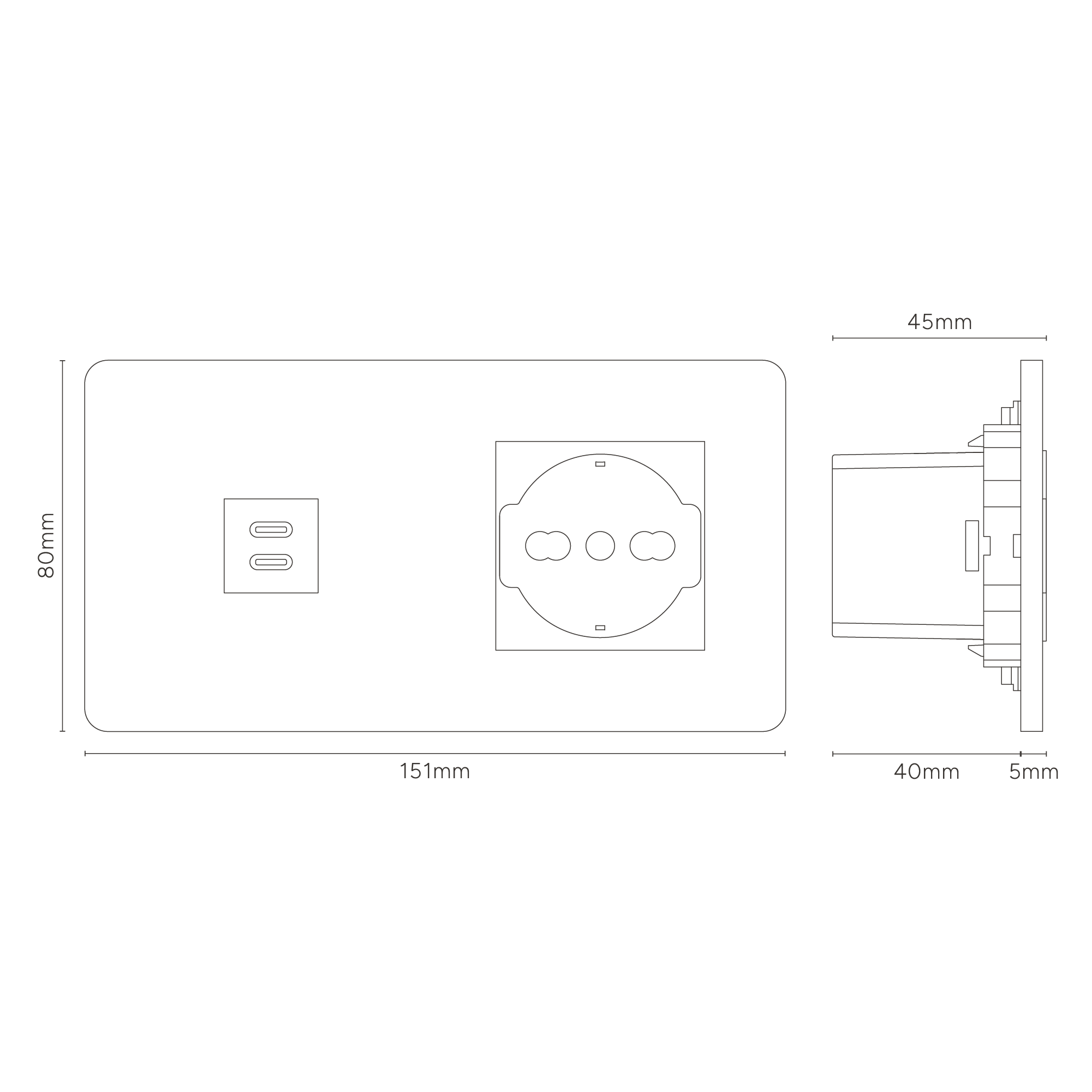 Grove Gniazdo USB-C 30 W i Schuko/Bipasso w podwójnej ramce – Satynowy nikiel, Czarny