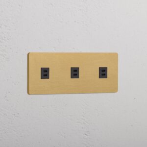 Grove Gniazdo USB-C 30 W x 3 w potrójnej ramce – Antyczny mosiądz, Czarny