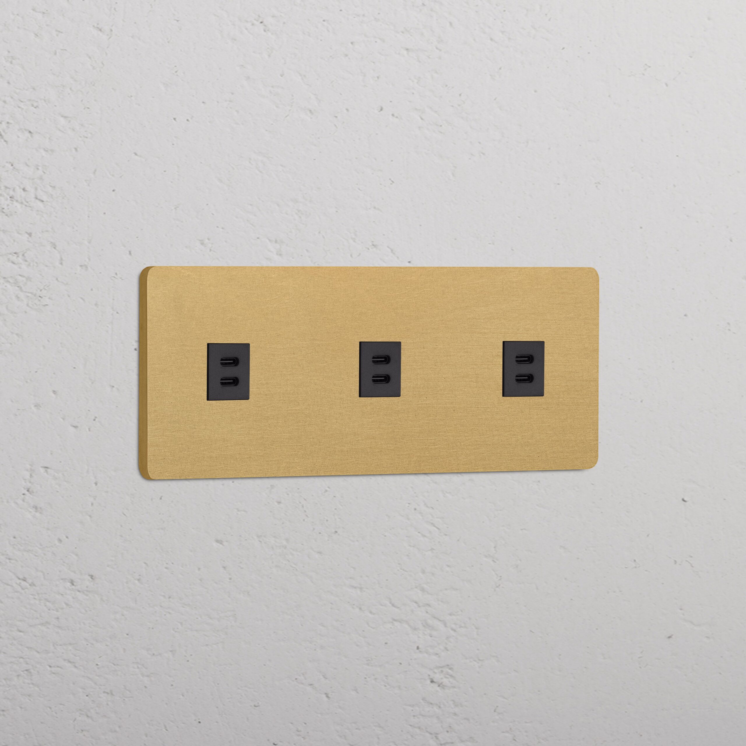 Grove Gniazdo USB-C 30 W x 3 w potrójnej ramce – Antyczny mosiądz, Czarny