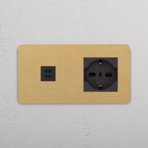 Grove Gniazdo USB-C 30 W i Schuko/Bipasso w podwójnej ramce – Antyczny mosiądz, Czarny