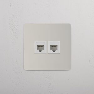 Kew Gniazdo RJ45 x 2 w pojedynczej ramce – Polerowany nikiel, Biały
