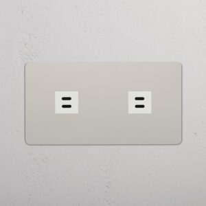 Kew Gniazdo USB-C 30 W x 2 w podwójnej ramce – Polerowany nikiel, Biały