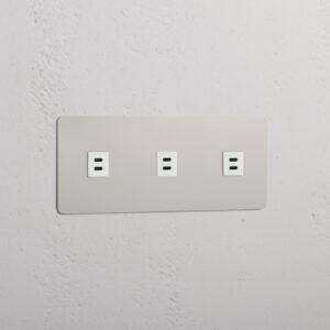Kew Gniazdo USB-C 30 W x 3 w potrójnej ramce – Polerowany nikiel, Biały