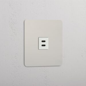 Kew Gniazdo USB-C 30 W w pojedynczej ramce – Polerowany nikiel, Biały