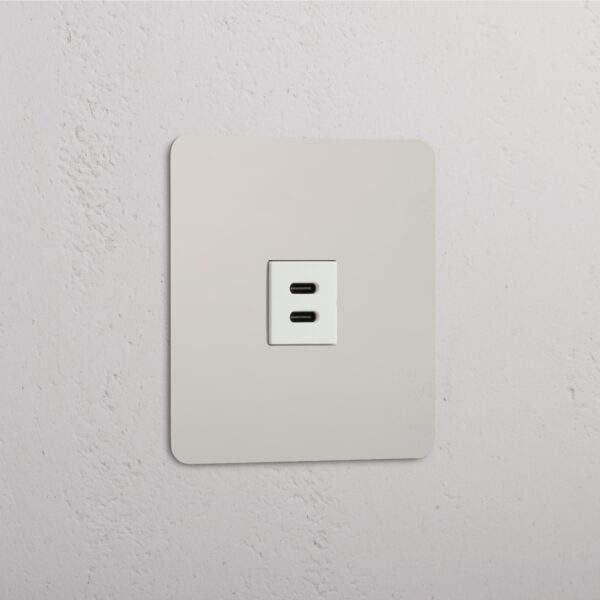 Kew Gniazdo USB-C 30 W w pojedynczej ramce – Polerowany nikiel, Biały