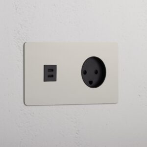 Kew Gniazdo USB-C 30 W i duńskie typu K w podwójnej ramce – Polerowany nikiel, Czarny