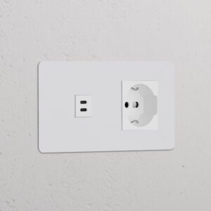 Kew Gniazdo USB-C 30 W i Schuko/Bipasso w podwójnej ramce – Do malowania, Biały