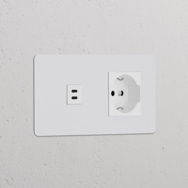 Kew Gniazdo USB-C 30 W i Schuko/Bipasso w podwójnej ramce – Do malowania, Biały