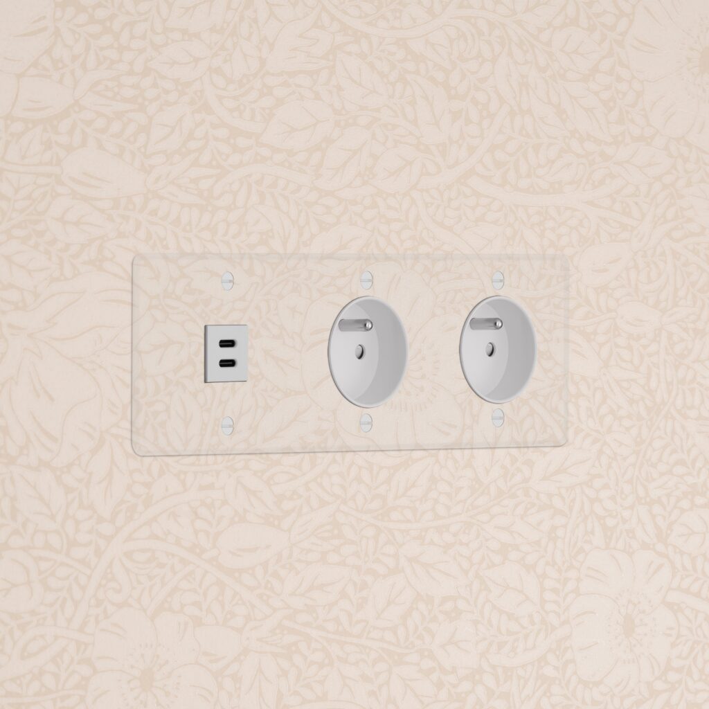 Kew Gniazdo USB-C 30 W i francusko/belgijskie typu E x 2 w potrójnej ramce – Przezroczysty, Biały