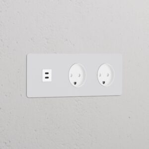 Kew Gniazdo USB-C 30 W i duńskie typu K x 2 w potrójnej ramce – Do malowania, Biały
