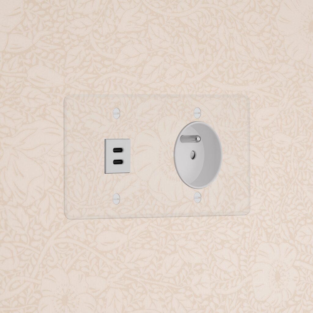 Kew Gniazdo USB-C 30 W i francusko/belgijskie typu E w podwójnej ramce – Przezroczysty, Biały
