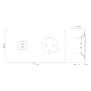 Kew Gniazdo USB-C 30 W i duńskie typu K w podwójnej ramce – Do malowania, Biały