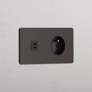 Grove Gniazdo USB-C 30 W i francusko/belgijskie typu E w podwójnej ramce – Brąz, Czarny