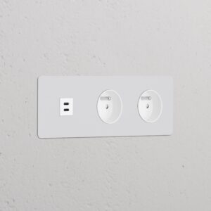 Kew Gniazdo USB-C 30 W i francusko/belgijskie typu E x 2 w potrójnej ramce – Do malowania, Biały