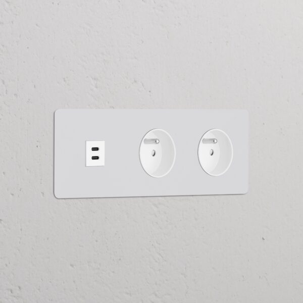 Kew Gniazdo USB-C 30 W i francusko/belgijskie typu E x 2 w potrójnej ramce – Do malowania, Biały
