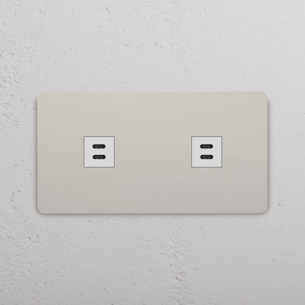 Grove Gniazdo USB-C 30 W x 2 w podwójnej ramce – Polerowany nikiel, Biały