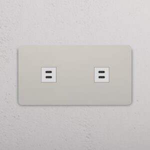 Grove Gniazdo USB-C 30 W x 2 w podwójnej ramce – Polerowany nikiel, Biały