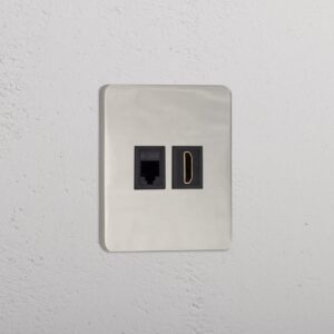 Grove Gniazdo RJ45 i HDMI w pojedynczej ramce – Polerowany nikiel, Czarny