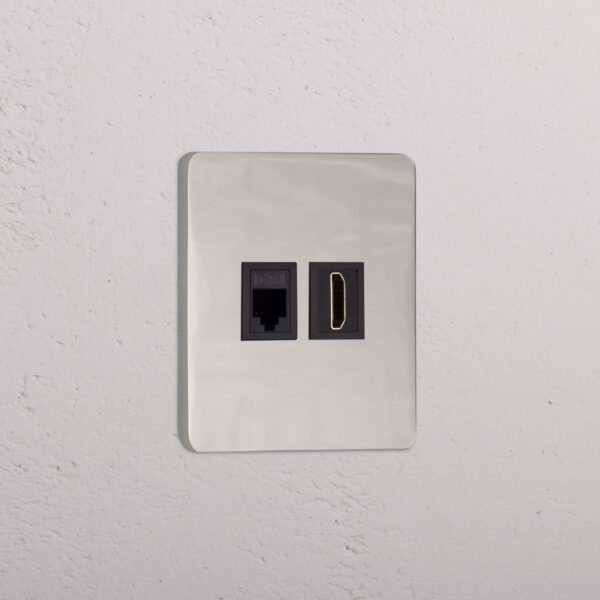 Grove Gniazdo RJ45 i HDMI w pojedynczej ramce – Polerowany nikiel, Czarny