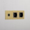 Kew Gniazdo USB-C 30 W i Schuko/Bipasso x 2 w potrójnej ramce – Antyczny mosiądz, Czarny