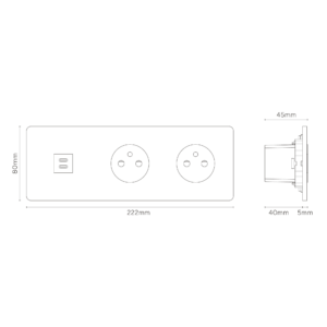 Grove Gniazdo USB-C 30 W i francusko/belgijskie typu E x 2 w potrójnej ramce – Do malowania, Czarny