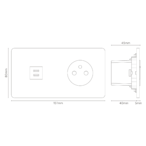Grove Gniazdo USB-C 30 W i francusko/belgijskie typu E w podwójnej ramce – Polerowany nikiel, Biały