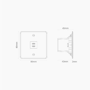 Kew Gniazdo USB-C 30 W w pojedynczej ramce – Przezroczysty, Biały
