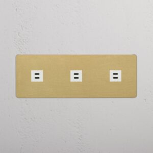 Kew Gniazdo USB-C 30 W x 3 w potrójnej ramce – Antyczny mosiądz, Biały